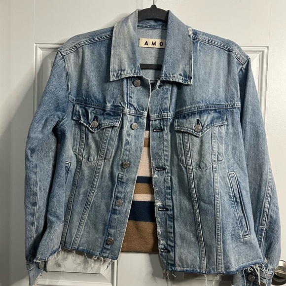AMO Jackets & Blazers - AMO DENIM CANTEEN RAW FRAYED HEM DENIM CLASSIC VINTAGE JACKET - BIG SKIES XS